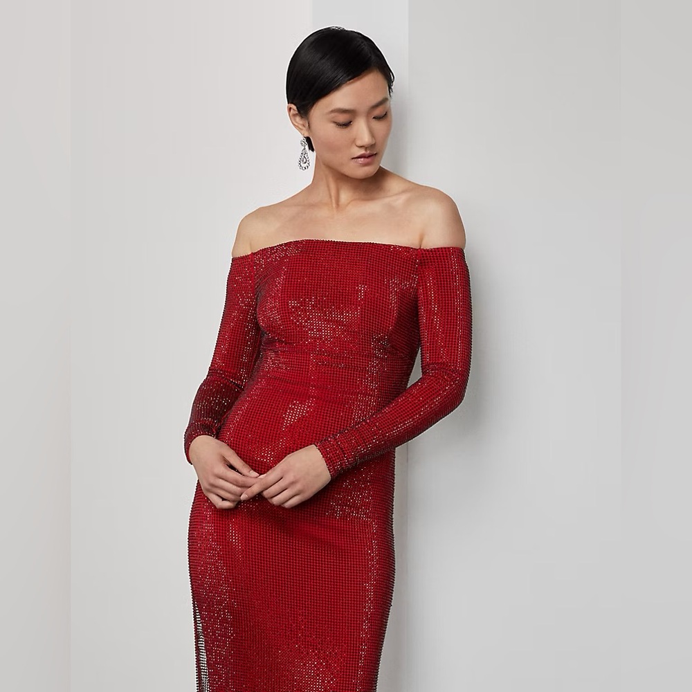 RALPH LAUREN PURPLE LABEL MINALI OFF SHOULDER CRYSTAL EMBELLISHED GOWN - Picture 5 of 17